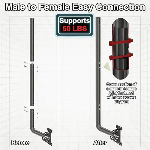 40" Heavy Duty Adjustable Antenna Wall Mount – Iron Spray Paint J-Pole Solid Mast Bracket for Starlink (Adapter Required), TV Antennas, Weather Stations – 1.38" OD Pivot Base (Black) - color: 40‘’ Long Wall Mount Black