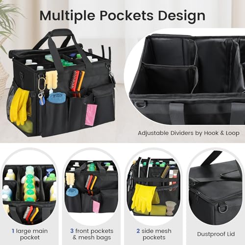 Housolution Extra Large Rolling Cleaning Caddy Bag with Wheels, Black - color: Black, size: Large
