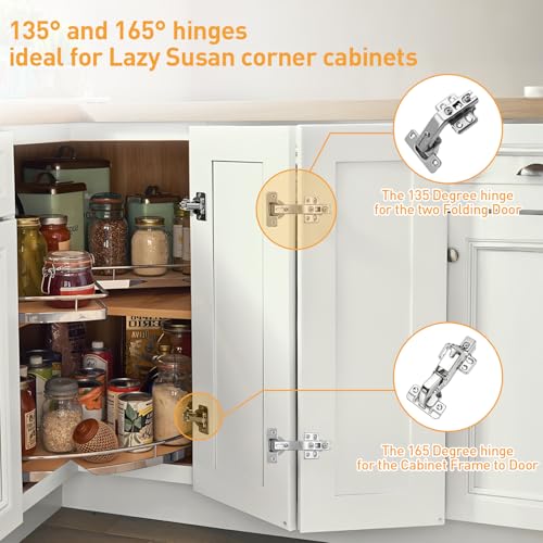 TamBee 1/2 Inch Overlay 175 Degree Cabinet Door Hinges 48mm Frameless Soft Close Lazy Susan Hinges for Corner Kitchen Adjustable,2 Pcs/1 Pair (Half Overlay) - size: 175° Half Overlay