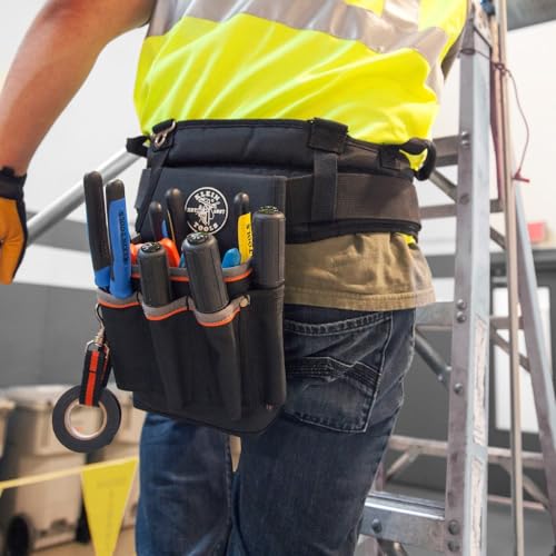 Klein Tools 5241 Tool Pouch, Tradesman Pro Tool Pouch with Electrical Tape Thong and Heavy Duty Reinforced Bottoms, 6-Pocket - style: 6-Pocket Pouch