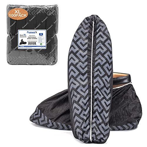 ProtectX Premium Disposable Extra Large Shoe Covers, Slip Resistant, Durable Non-Woven Polypropylene Fabric for Booties, Fits Up to 14 US Men and all US Women Size, Black 100-pack (50 pairs) - size: Black PP X-Large 100PK