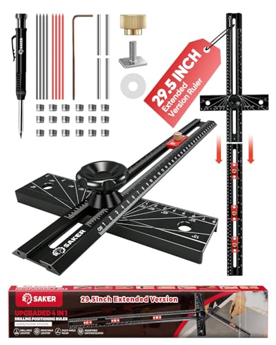 Saker 4-in-1 Scriber Marking Line Ruler, 29.5in Spliceable Extended T Square with Pencil, Precision Line Drawing & Drilling Positioning Tool, Cabinet Hardware Jig with Angle Adjustment for Woodworking - size: 29.5inch T Square Ruler with Pencil
