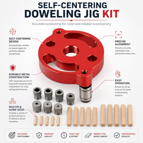 Self Centering Doweling Jig – Handheld Drill Guide for Woodworking, Straight Hole Locator & Dowel Hole Puncher, Fits 2/3/4/5/6/7/8/9/10mm Drill Bits