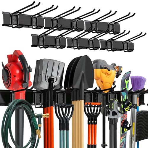 TIDYME Garage Wall Organizer, Shovel Holder Wall Mount, 96" Double Hooks - size: 96" (0 Shelves)