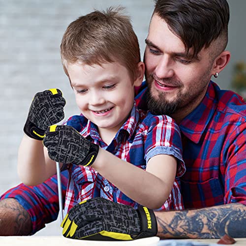 Kids Genuine Leather Work Gloves Age 2-12, Touchscreen, Reflective - color: Black, size: X-Small (2-3 Years Old)
