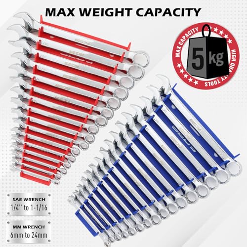 2-Pack Magnetic Wrench Organizer, 32-Slot Premium Wrench Rack Holder Tool Trays for Toolboxes Drawer Storage, SAE (1/4" - 1-1/16") & Metric (6mm - 24mm) - style: 32-Slot Standard / 2-Pack