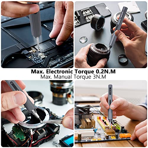 Precision Screwdriver Set, 5 Gear Torque, Mini Electric Screwdriver with OLED Screen, Small Screwdriver Set Rechargeable with 48 multifunctional bits and shadowless LED lights