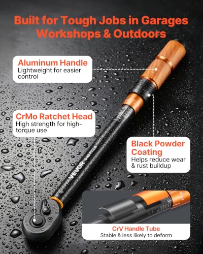 VEVOR Torque Wrench Set 1/4" 3/8" 1/2" Drive Click Torque Wrench 47-Piece, Dual Scale Readings, ±3% High Precision, with Spark Plug Sockets, Bits, Extension Bars, Storage Case, for Automotive Repair - size: 1/2" 3/8" 1/4" 47 PCS