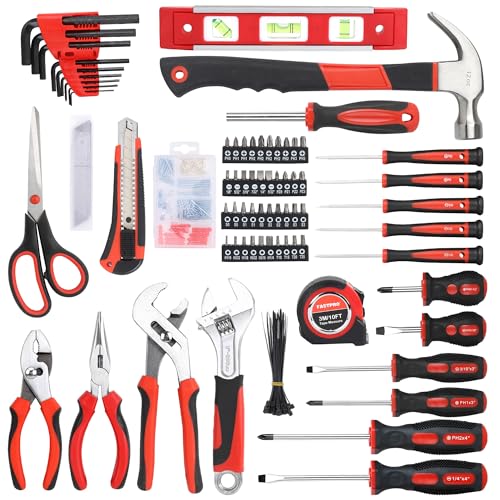 FASTPRO 220-Piece Home Tool Set, Household Repairing Tool Kit, Red - color: Red