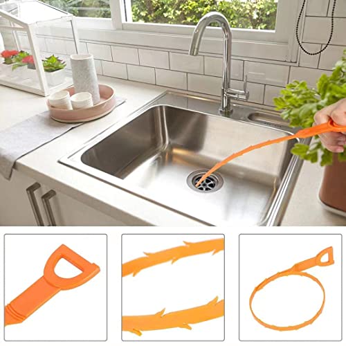 5 Pack 25inch Drain clog remover, Snake Drain Cleaner Hair Clog Remover tool, Shower kitchen sinks and bathtubs, sink snake, hair toilets sewer pipe cleaning tools.