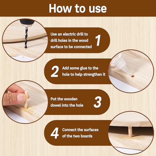 Hapric 250 Pcs 8 Sizes Wooden Dowel Pins Hardware Pins with Box