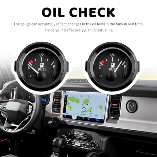 2 Inch 52mm Fuel Gauge for Car with E-1/2-F Pointer Dash,12V Gas Gauge Kit Includes Bracket,Nuts,240-33ohm Universal Fuel Level Gauges Meter Kit for Cars,SUVs,Motorcycle,Boats