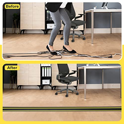 10 ft Floor Cable Cover Protector, Heavy Duty PVC Duct Easy to Unroll, Prevent Trip Hazard for Home Office or Outdoor Settings - size: 10 Feet - Black and Yellow - 1 Pack