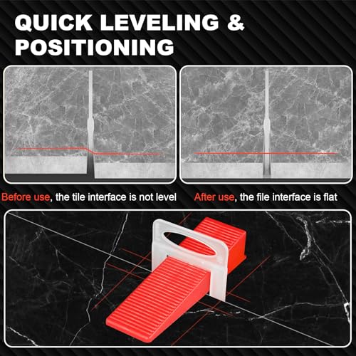 Tile Leveling System 1/8 Inch with Tile Plier and Rubber Hammer - 400Pcs Tile Spacers Leveling Clips and 100Pcs Reusable Wedges Tile Tools for Floor Wall Ceramic Tile Stone Installation - Red