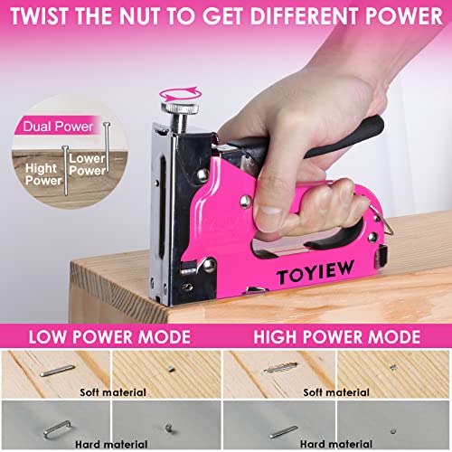 33Pcs Pink Staple Gun Tool Set, 3 in 1 Upholstery Staple Gun for Wood Heavy Duty and 900 Staples, Perfect for DIY Decoration, Crafts, Carpentry, Arts, Pink Tool Kit for Women