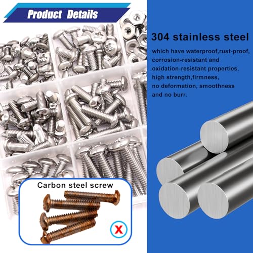 Taiss Machine Screws Nuts and Bolts Assortment Kit,304 Stainless Steel Bolts and Nuts Kit,#6-32#8-32#10-24 8 Sizes Phillips Pan Head Bolt and Nut & Washers,237PCS Machine Screw Assortment