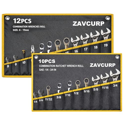 2PCS Wrench Roll, Wrench Roll Up Pouch Organizer, Heavy-Duty Tool Bag - style: 10 Pockets Sae+12 Pockets Metric