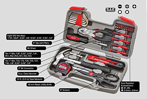 Apollo Tools 39 Piece General Household Tool Set, Red/Black DT9706 - color: Red, size: 39-Piece (with Slip Joint Pliers + Scissors)