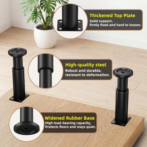 Wlrrcwdttc 4 Pcs Metal Adjustable Furniture Legs 4.72-7.87 inch, Adjustable Cabinet Legs for Sofa/Bed/Chair/Couch/Dresser/Table,Heavy Duty Bed Replacement Support Legs for Bed Frame/Bed Center Slat - size: 4.72-7.87 inch (4pcs)