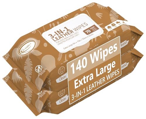 Air Jungles 3in1 Leather Cleaner Wipes 140 Count, Extra Large 8" x 10" Size - size: 70 Count (Pack of 2)