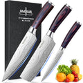 3-Piece Kitchen Chef Knife Set - 8" Chef Knife & 7" Nakiri Knife & 5" Utility Knife, Professional High-Carbon Stainless Steel Ultra Sharp Knives with Ergonomic Wood Handle & Gift Box for Cooking