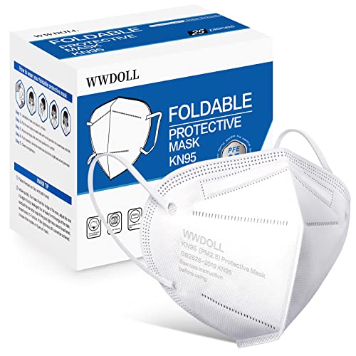 WWDOLL KN95 Face Mask 25 Pack, 5-Layers Breathable Disposable KN95 Masks - color: White