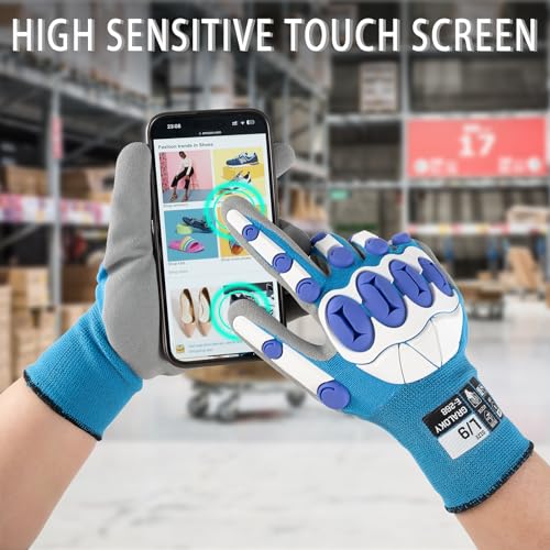 Safety Work Gloves Men Women, Impact Gloves with TPR Protection - color: Blue, size: X-Large