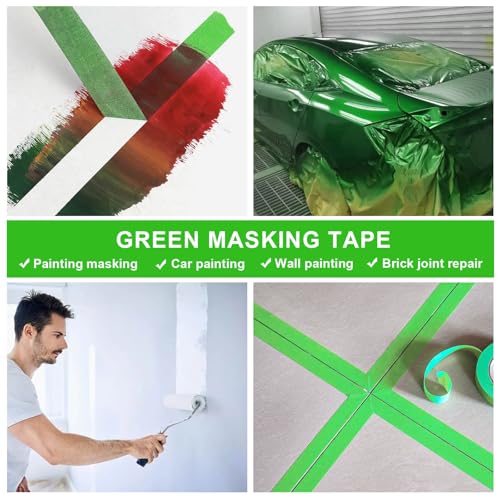 BOMEI PACK Green Painters Tape 1 Inch Bulk - Paint Tape 5 Rolls x 1 Inch x 55 Yards - Green Masking Tape for Walls Painting, DIY Crafting, and School Projects, Total 275 Yards - color: Green