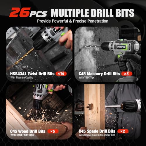 WORKPRO Drill Bit Set, 455Pcs Drill Bits and Screwdriver Bit Set w/Screws