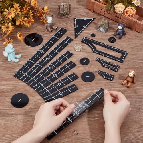 BENECREAT 17Pcs Black Objective Point Markers, Acrylic Objective Makers Ruler Set War Games Measuring Ruler, Round Objective Marker Gaming Accessory for Tabletop Wargames