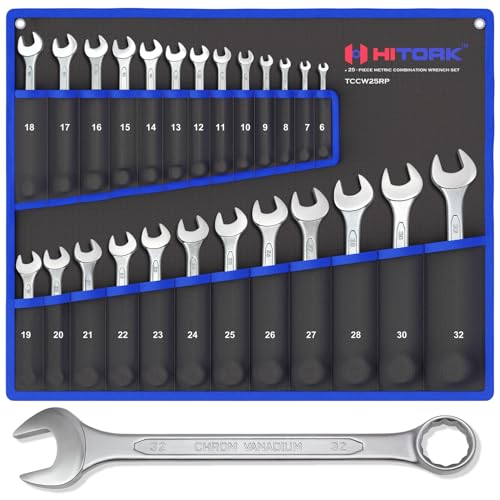 HITORK 25 Piece Metric Combination Wrench Set, 6-32 mm, 12-Point CRV Steel