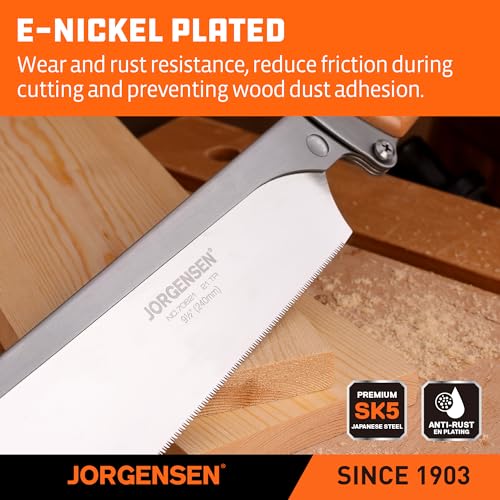 JORGENSEN Japanese Pull Saw, 9.5 Inch Pro Folding Dovetail Saw with Beech Wood Long handle, SK5 Steel Blade Tool-less Quick Change, 21TPI Cross Cut Woodworking Handsaw for Hardwood, Softwood - size: 9.5 Inch