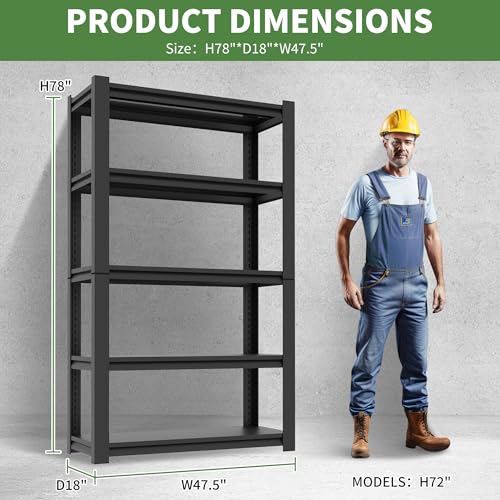 72" H Garage Shelving, Garage Shelves Heavy Duty, 5 Tier Adjustable Garage Storage Shelves for Warehouse, Basement, Workshop, Kitchen, Require Assembly, 16''D*36''W*72''H, Black - color: Black, size: 16"D*36"W*72"H