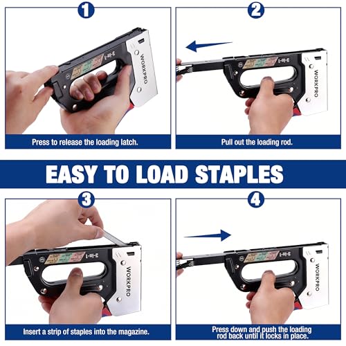 WORKPRO Upholstery Staple Gun, 3-in-1 Heavy Duty Staple Gun with Safety Lock, Includes 3000 pcs Staples, Manual Brad Nailer for Wood, Crafts, Upholstery, Carpentry, Decoration DIY, Furniture