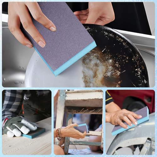12 Pack Sanding Sponge, Washable and Reusable Sanding Blocks 180 Grit Wet Dry Sand Paper for Wood Drywall Metal Furniture - size: 180 Grits
