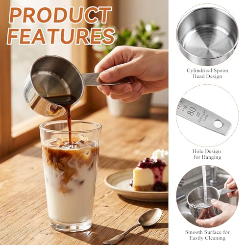 6Pcs Stainless Steel Measuring Cup, 1/3 Cup - 80ml Metal Measuring Cup, Comfortable Hand Feeling Measuring Scoops for Coffee Cooking Baking Kitchen - size: 1/3 Cup