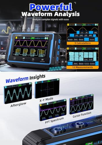 【FNRSI 2C53P Plus Upgraded with Carrying CASE】 3in1 Oscilloscope/Multimeter/DDS Signal Generator Tablet Touch Screen Portable Digital Automotive Oscilloscope 2 Channel 50MHz Bandwidth 250Ms/S Counts