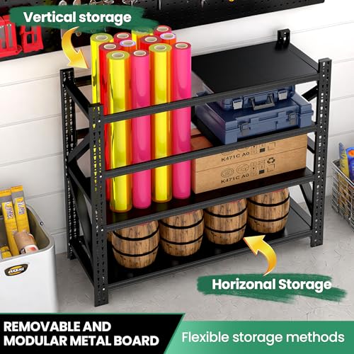 4-Tier Heavy Duty Garage Shelving,Industrial Shelving for Maximum Capacity,Garage Storage Racks Heavy Duty Steel Shelves,Ultra-Wide Metal Rack for 3‑Car Garages,Warehouses - color: Black, size: 24"D*79"W*75"H