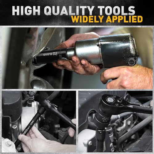 ELEAD 3/8" Drive Impact Socket Set - 50-Piece SAE (5/16" to 3/4") & Metric (8-22mm), 6-Point CR-V Steel Deep & Shallow Sockets with Ratchet Handle, Universal Joint, Extension Bar, Adapter - color: 3/8'' Drive Impact Socket Set Black