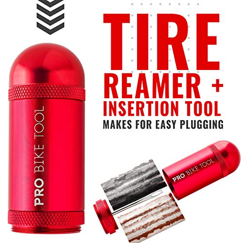PRO Bike Tool Tubeless Bike Tyre Repair Kit – for MTB and Road Bicycle Tyres – Fix a Puncture or Flat, Fast – Tackle Set Includes Storage Canister, Plugger Tool and Plugs - color: Red