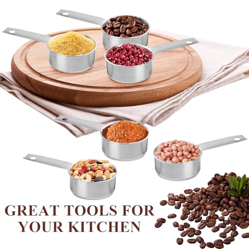 6Pcs Stainless Steel Measuring Cup, 1/4 Cup - 60ml Metal Measuring Cup, Comfortable Hand Feeling Measuring Scoops for Coffee Cooking Baking Kitchen - size: 1/4 cup