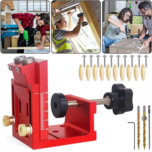 Pocket Hole Jig Set Woodworking Inclined Hole Positioner Pocket Dowel Hole Jig System Set Woodwork Guides Joint Carpentry Locator for Woodworking Angle Drilling Holes Carpenters