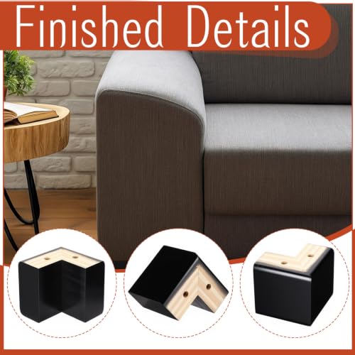 Geelin 4 Pack Wooden Furniture Risers 4 Inch High L‑Shaped Bed Risers with Metal Screws and Anti-Slip Pads Furniture Legs Couch Legs Replacement Sofa Feet for Coffee Table Bed Dresser (Black) - color: Black, size: 4 Inch