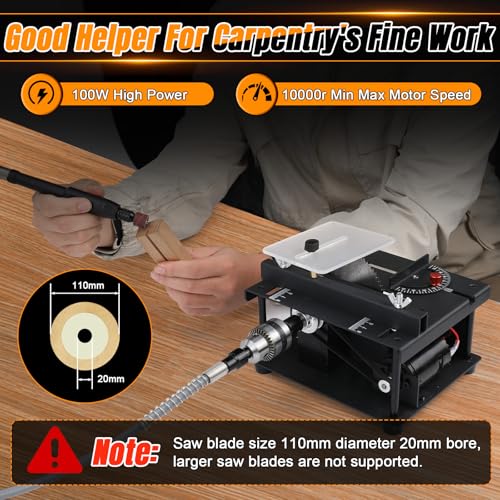 Mini Table Saw, 100W Portable Small Desktop Electric Saw, Speed & Angle Adjustable 30MM Cutting Depth, Precision Hobby TableSaw with Belt Sander for Wood Craft, Woodworking, Model Making