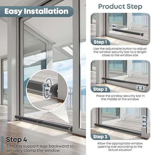 1 Pack Adjustable Window Security Bars for Inside, 17"-33", Black - color: Black - 1 Pack