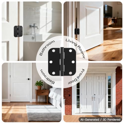 Rounded 24 Pack Black Door Hinges 3.5 Inch 5/8" Radius Ball Bearing - color: Matte Black Ball Bearing, size: 24 Pack
