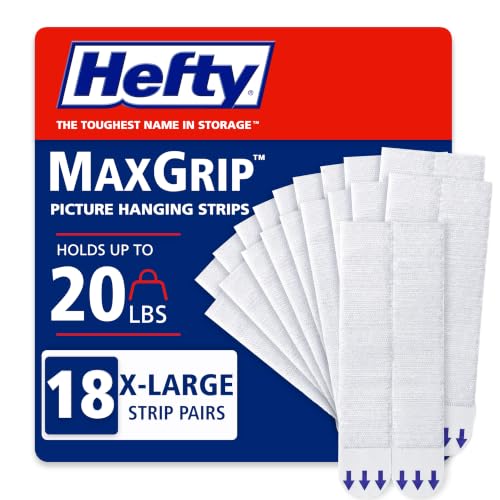 Hefty Picture Hanging Kit - 18 XL Pairs, Holds Up to 20 Lbs | Picture Hangers & Kit for Home Decor - Picture Hanging Hardware for Superior Adhesion on Frames, No Nails - size: XL - 18 Pairs
