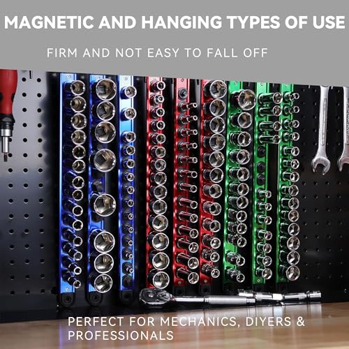 Magnetic Socket Holder Organizer 1/4" 3/8" 1/2" Socket Rail with 120 Clips