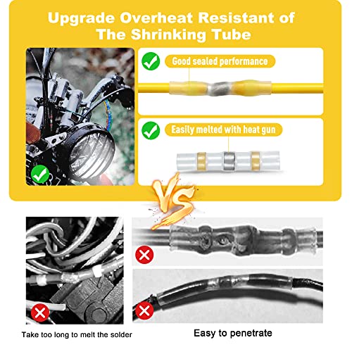 Kuject 100PCS Solder Seal Wire Connectors AWG 12-10, Yellow Solder Seal Heat Shrink Butt Connectors Terminals Solderstick Sleeve Waterproof Wire Splice Connector for Marine Boat Wire Joint - size: AWG 12-10 Yellow