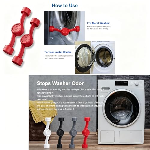 Magnetic Door Prop for Front Load Washer, 360° Adjustable Compact (Red) - color: Red